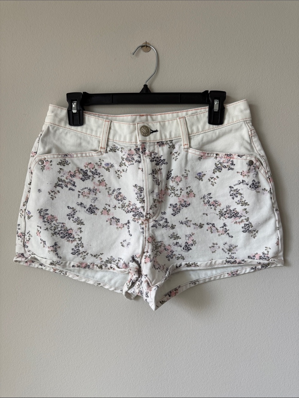 Rag & Bone Floral Print Denim Shorts White Pink Size 28